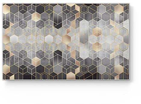 DEQORI Frühstücksbrett Glas | klein 23x14 cm | Motiv Kunstvolles Wabenmuster | Design Schneidebrett für Küche | Frühstücksbrettchen antibakteriell & rutschfest | Glasplatte & Servierplatte