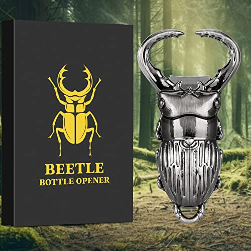 LKKCHER DESIGN Beetle Beer Bottle Opener, Beer Gifts for Men Women Dad Son Him Her, Christmas Gifts with Gift Box and Card, Beetle Gifts, Birthday Gift, Father's Day Gift, Dark Silver