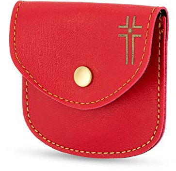 NKlaus Rosenkranz Kunstleder Etui rot 8x8 cm mit Kreuz motiv Rosenkranzbehälter 14443