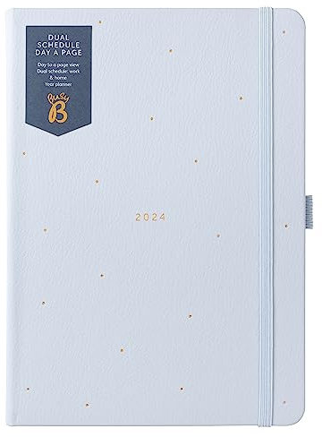 Busy B - Dualer Zeitplan Tageskalender von January to December 2024 - Cloud Blau - Kunstleder A5 Tagesplaner mit Platz für zwei Zeitpläne, linierten Seiten, Notizen und Jahresplaner