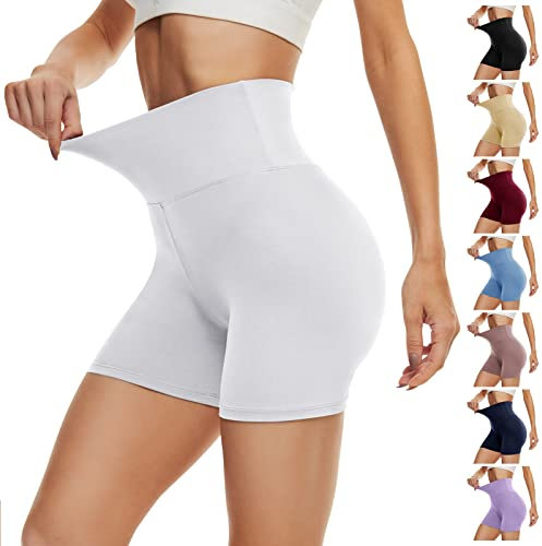 DDOBB Radlerhose Damen Kurze Shorts Sporthose Leggings Blickdicht High Waist Elastisch Unterhosen Fitness Hotpants Sommer Boxershorts(Weiß,S-M)