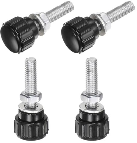 sourcing map 4 Sets Knurled Knobs Thumb Screws with Nuts Washers, Metric M5 x 20mm Male Thread 15mm Plastic Head, Zinc Plated Carbon Steel Stud Hand Knobs Clamping Thumbscrews Handles, Black