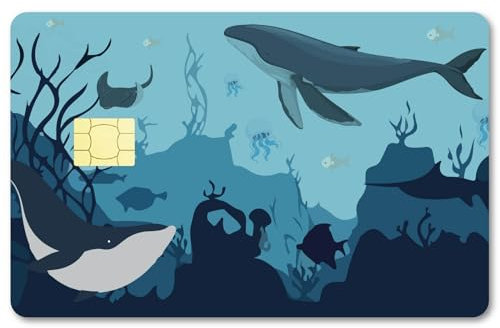 CREATCABIN Ocean Kartenaufkleber,Wal-Kreditkartenhülle,Wasserfest,Debit/Bankkartenaufkleber,Hautschutz,Kreditabdeckung,Kartenaufkleber,Abnehmbar,Keine Blasen,Schlank,Für Transportkarten,Blau,186x137mm
