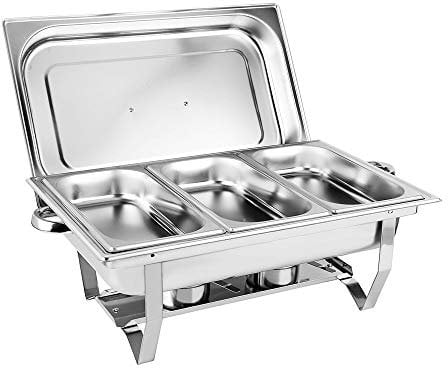 9L 3 Pan Chafing Dish Stainless Steel Catering Warmer Warming Heat Container with Lid and Fuel Container, Chafing Dish Set for Buffet Catering Kitchen Wedding Banquets Party, Silver