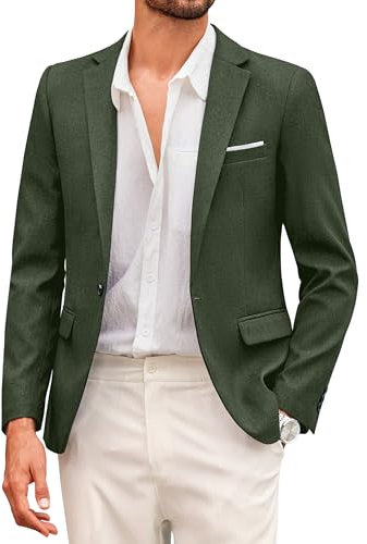 COOFANDY Veste de costume pour homme - Veste sportive - Loisirs - Blazer - Coupe droite - Costume pour homme - Un bouton - Affaires, vert foncé, S