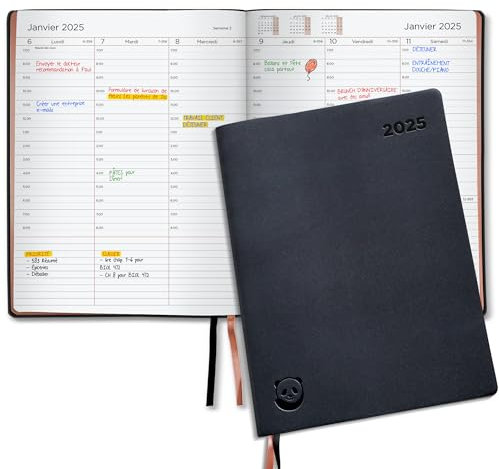 Agenda Semainier Premium 2025 par Smart Panda – A4, Couverture Souple, Rose – Intervalles de 30 minutes - avec Boîte Cadeau – Calendrier Annuel, Novembre 2024 - Décembre 2025 – en Français