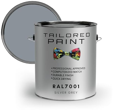Tailored Paint Vernice su misura per porte e finestre in PVC 1K a pennello o spray su finitura lucida RAL7001, grigio argento, barattolo da 5000 ml (5 l).