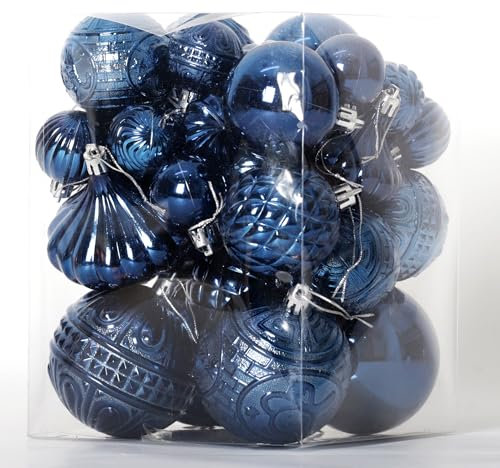 Senjie 36-teiliges nachtblaues Weihnachtsschmuck-Set mit 7 Stilen, bruchsicherer Weihnachtsbaumschmuck in verschiedenen Größen