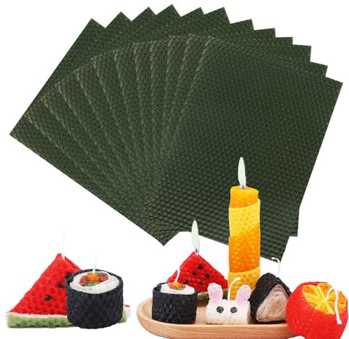 Bolosa 12 Bienenwachsplatten, Wachsplatten für Kerzen, Taufkerze Selber machen set, Wachsplatten zum Kerzen Verzieren, Kerzen Bemalen Set Dunkelgrün, für Erwachsene und Kinder(20x15cm)