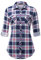 DJT Damen Weiches Gestrick Karierte Bluse Langarm Oberteile Roll Up Ärmel Hemdbluse Tunika Button Down Blusen Top Blau-Rosa S
