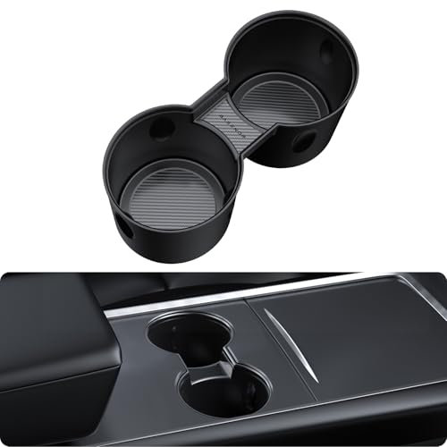 BASENOR 2025 Neueste Center Console Cup Halter Einsatz [Carbon Edition] [Fit Trenta Tassen] für 2021-2024 Tesla Modell Y Modell 3 [Nicht kompatibel mit Modell 3 2024 Highland]
