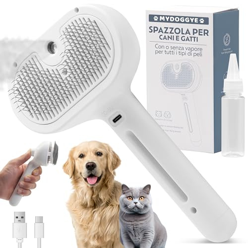 MYDOGGYE Dampfbürste für Hunde und Katzen – Dampfbürste für Hunde und Katzen 3-in-1 langes und kurzes Fell – wiederaufladbar mit USB-Kabel und Düse – Katzenkamm