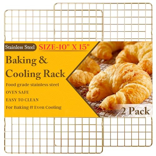 Kühlgitter zum Kochen und Backen, 25,4 x 38,1 cm, goldfarben, 2 Stück | Robuster Edelstahl-Drahtgitter, zum Backen, Grillen, Braten, ofen- und spülmaschinenfest, passend für Jelly Roll Blech Pfanne