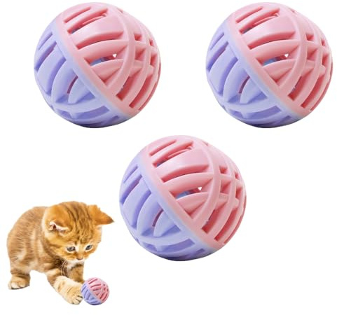 MiOYOOW Katzenspielzeug Ball, 3 Stück Hohler Katzenball mit Glöckchen, Kätzchen Spielen Sport Training Spielzeugball für Katzen