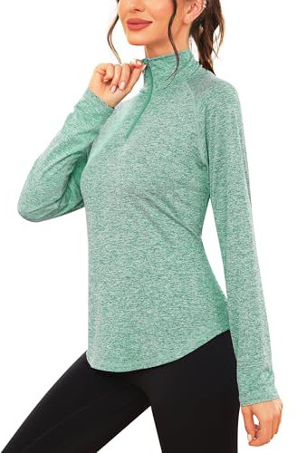 iClosam Maglia Sportiva Donna Manica Lunga Running Con Mezza Zip - Maglietta da Corsa Traspirante T-Shirt Palestra Leggera Verde Scuro-M