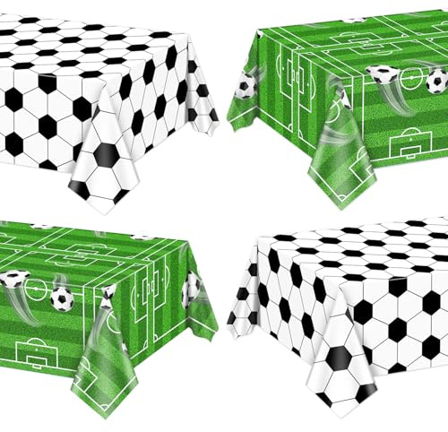 4er Pack Fußball Party Tischdecken, Fußball Party Rechteck Tischdecke Fußballfeld Fußball Muster Tischdecken für Jungen Geburtstagsfeier Fußball Event Sport Thema Party Dekorationen, 220x130cm