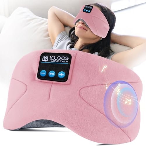LOVE EYE Schlafmaske, Seitenschläfer, Schlafmaske mit Kopfhörer Bluetooth, 100% Lichtundurchlässige Augenmaske für Reisen, Nickerchen, Yoga, Meditation für Frauen Herren (Rosa)