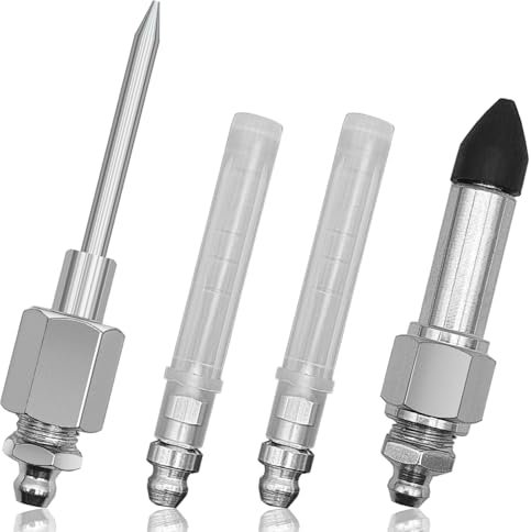 4pcs Grease Gun Needle Nozzle Accessory Set, 2 Grease Needle Nozzles + 1 Grease Needle Dispenser + 1 Rubber Nipple Adapter Grease injector Narrow Tight Spaces Needle Point Tip Fitting Tool Coupler