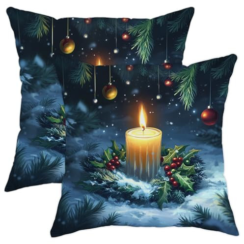 Dekorative Dekokissenbezüge für Weihnachtskerzen, goldene Kerze, festlich, Weihnachten, weicher Samt-Plüschbezug für Zuhause, Sofa, Schlafzimmer, Wohnzimmer, 40,6 x 40,6 cm