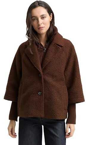 Tom Tailor Damen Bouclé Cape Jacke im 2-in-1-Look