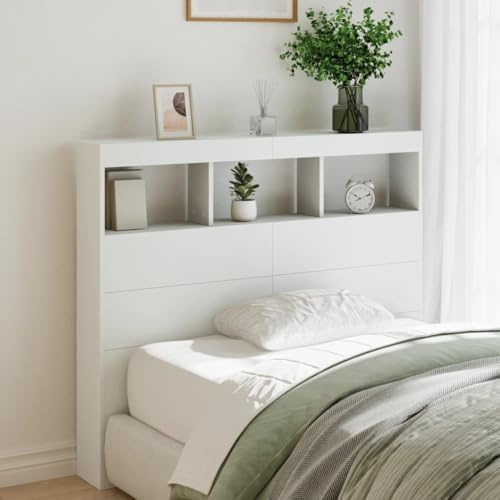 Festnight LED Bett Kopfteil mit Stauraum Regal 120x17x102 cm Bettkopfteil Holz Bettrückwand Headboard for Bed Kopfteil mit Ablagen Kopfteil Kopfenden Bett Rückwand mit Led Beleuchtung