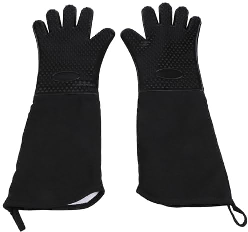 Fangxuee Extra Long Professional Silicone Oven Mitt, Heat Cooking Glove With Internal Cotton For Kitchen,Bbq,Baking,Grill - Black
