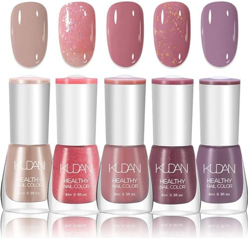 5-Pcs Nail Color Polish Glitter Gel Polish for DIY Manicures At Home - All Season Nail Varnish, Pastel Milky Shades - No Lamp Needed - Women's Art Kit