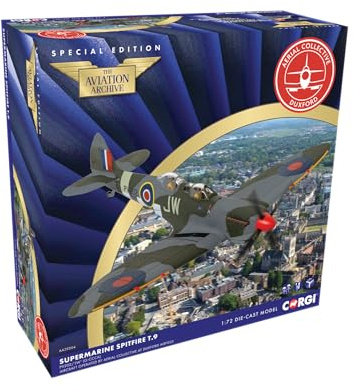 Corgi AA29204 Supermarine Spitfire T9, PV202-‘JW’ (G-CCCA), präsentiert als Spitfire MKIX ML365-JW, 135; geschwader, 2; taktische Luftwaffe, Flugzeug betrieben von Aerial Collective, Flugplatz Duxford