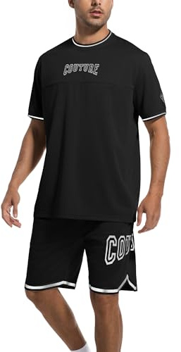 wiebdncj Herren Trainingsanzüge Workout Sets GYM Mesh Fußball Training Jersey Shorts für Basketball Laufen Jogging Outfits 61240-L