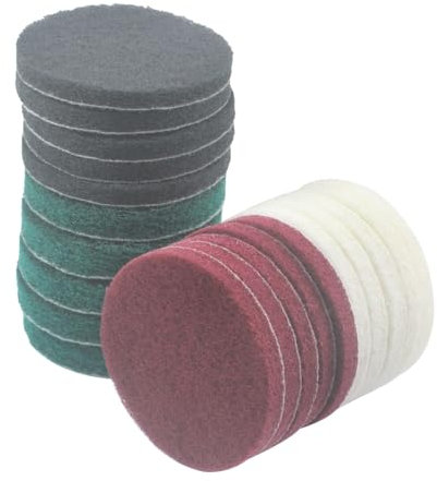 JUNLIXN 4 Inch Mixed Grit Drill Brush Scrubber Scouring Pads, 20 Pcs Hook & Loop Power Scrubber Scour for Rotary Tools, Random Orbital Sander (180#/400#/800#/1200#)