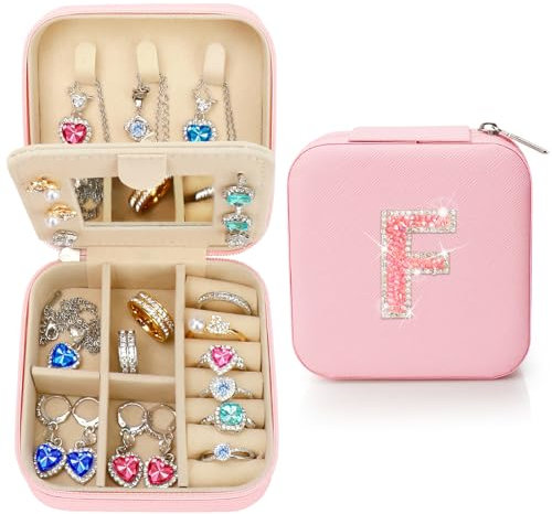 Nuozme Glitzerndes Schmuckkästchen, personalisiertes Geschenk für Teenager, Mädchen, Kinder, Frauen, Bräute, Brautjungfern, Glitzer-Strass, Reise-Schmuckschatulle, Ostern, Geburtstag, Weihnachten