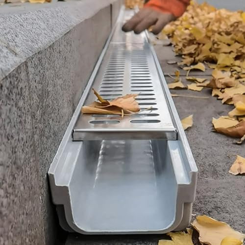 Koncey Caniveau Exterieur, Caniveau avec Grille en Acier Inoxydable, Système de Drainage de Tranchée pour Cour Souterraine/Patio/Allée De Garage(W 11 x H 4 x L 60 CM)