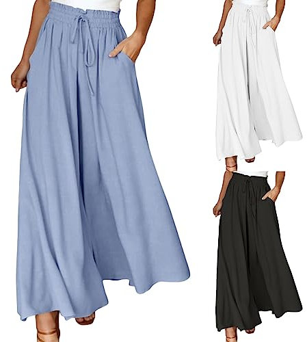 CEWIFO Offerta Premium Pantaloni a Gamba Larga da Donna Yoga Vita Alta Hippie Boho Beach Plus Size Palazzo (Blue-3, M)
