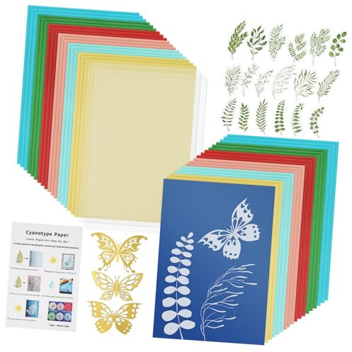 GARIOUANS 1 Satz Cyanotypie Sonne Sammelalbum Material Farbe texturiert Bausatz Blumen- Druckerpapier Solarpapier Papierhandwerk druckpapiere selber machen DIY Druckpapier Naturfaser-Papier