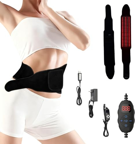 TECKZOON Vibrations Rotlichttherapie Gürtel mit 105 LEDs, 5 Modi 10 Hz Gepulster Einstellbarer Lichttherapie Stützwickel mit Wärme und Timer für Körper, Taille, Schulter, Rücken