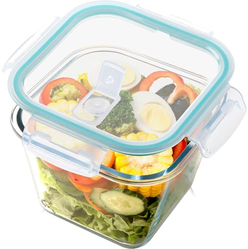 NUTRIUPS 2.0L Large Glass Food Storage Containers,6.8×5in Deep Square cream cracker storage container, Airtight Food Storage Container