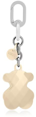 TOUS Schlüsselanhänger mit Facettiertem Teddybär, goldfarben, schwarze und silberne Kette, dekorativer Charm