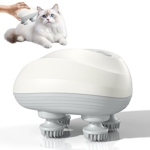 KBIBCK Elektrisches Kopfmassagegerät, Kopfmassagegerät Elektrisch mit 4 Massageköpfen und 3 Massagemodi, IPX7 Wasserdicht Katzen Massagegerät für Entspannung & Tiefenmassagen, Auch für Katzen Hunde