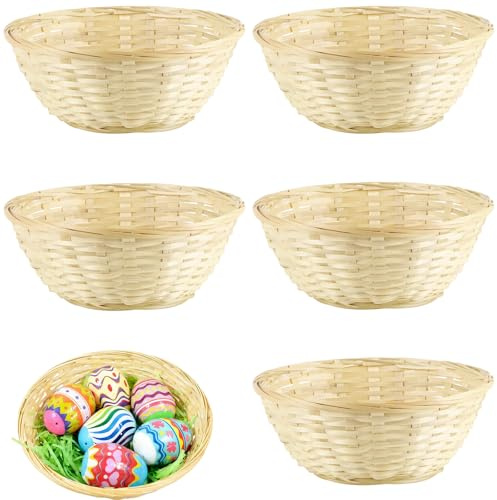 Touosy 5 Stück Brotkorb Geflochten, Osterdeko Basket Geschenkkörbchen, Osternest Ostern Deko Bambus Körbchen Geflochtene Füllkörbe Aufbewahrungsboxen für Trockenfrüchte Gewürzmischungen Snacks