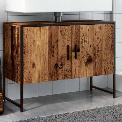 XHNIFBN Mueble para lavabo de madera antigua, 80 x 33 x 60 cm, material de madera, para invitados, con espacio de almacenamiento, diseño moderno para baño pequeño