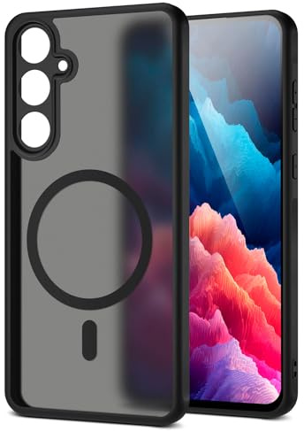 moex für Samsung Galaxy A55 5G Hülle kompatibel mit MagSafe, Handyhülle Hardcase Stoßfest mit Kameraschutz, Translucent Back Cover, Schutzhülle Wireless Charging, Halo Case, Schwarz