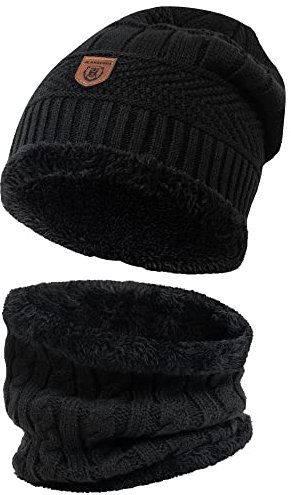 Indicode Herren Siracusa Winter-Set Mütze & Schal | Strick Wintermütze Winterschal Black, One Size