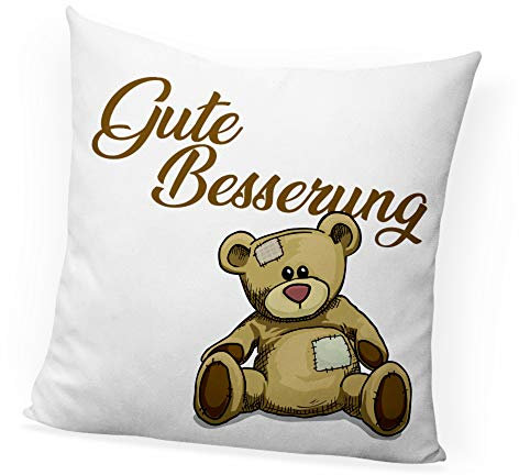 clothinx Gute Besserung Bär Plüschtier Deko-Kissen mit Füllung Bedruckt Perfekt Als Genesungswunsch für die Erkältung und zum Aufenthalt im Krankenhaus