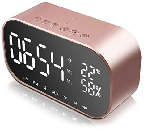 Sveglia digitale altoparlante Bluetooth, orologio digitale comodino con doppia porta di ricarica USB, doppio altoparlante stereo da 3W, radio FM, 4.2 Bluetooth, scheda AUX TF, dimmerabile, snooze