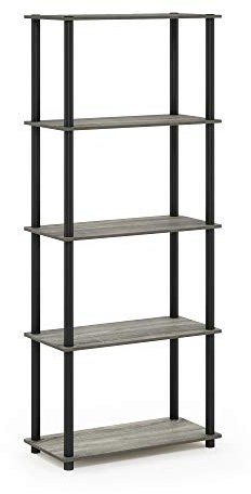 Furinno Toolless Shelves, Wood, French Oak Grey/Black, one size,59.94 (W) x 145.8 (H) x 29.46 (D) cm
