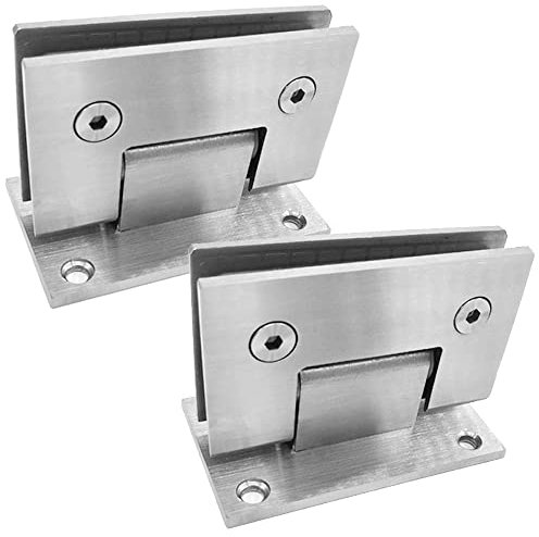 Abrazadera de baño de servicio pesado de 90 grados, paquete de 2, bisagra de puerta de vidrio de acero inoxidable Abrazadera de bisagra de puerta de vidrio fija cuadrada bidireccional