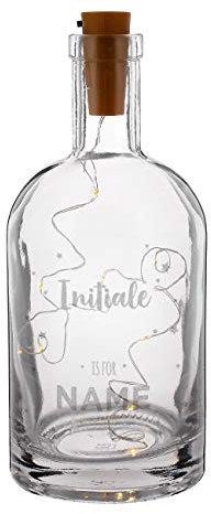 Herz & Heim® dekorative Leuchtflasche - Flasche mit Gravur inkl. LED Flaschenlicht - mit dem Namen des Kindes EIN prima Kindergeburtstagsgeschenk