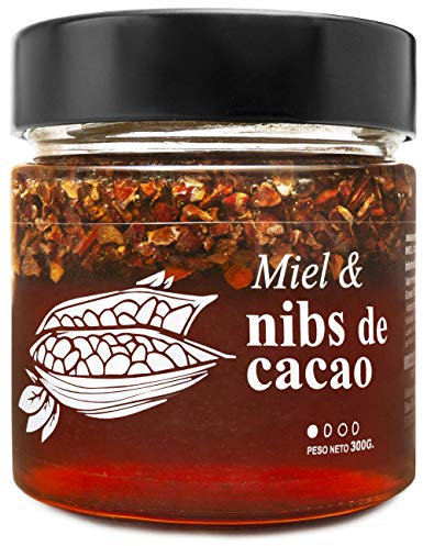 Miel con Nibs de Cacao - 100% Natural Pura de Abeja, Cruda, 300gr - Origen: El Bierzo, España