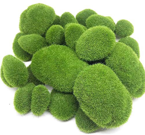 Perfit 30 Stück Moos Kugeln Künstliche Moos Steine, 3 Größe Mooskugeln Deko für Blumen Garten Basteln