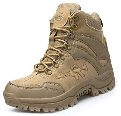 IYVW A09 Herren-Militärstiefel aus echtem Leder High-Top-Schnürstiefel Lässige Stiefel Offroad-Ausbildung Jagd Klettern Motorrad-Patrouillenstiefel Braun 44EU